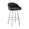 Armen Living Noran Swivel Counter Stool in Brushed Stainless Steel and Black Faux Leather 840254335752 - alternate 1